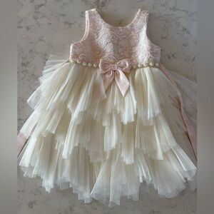 Couture Princess Blush Pink Ivory Tulle Party Dress 3T Pearl Bow